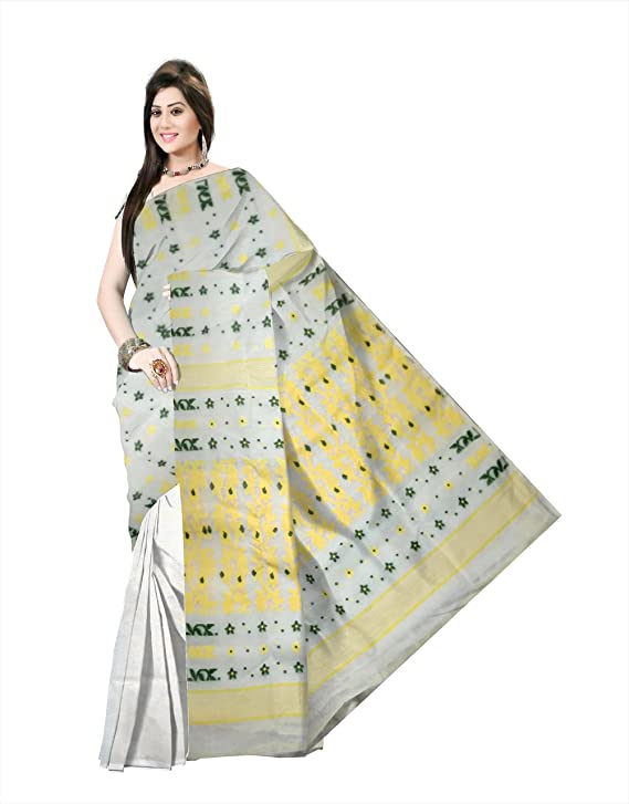 Pradip Fabrics Ethnic Women's Tant jamdani White Color Saree