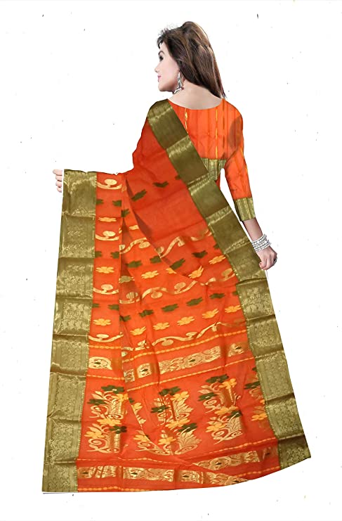 Pradip Fabrics Pure Tant Cotton Orange Color Saree