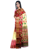 Pradip Fabrics Ethnic Women's Tant Silk Orange-red Yellow Color Baluchuri Saree