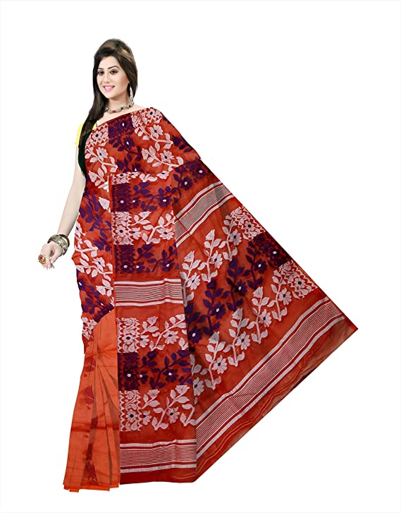 Pradip Fabrics Ethnic Women's Cotton Tant Cotton Light Red Color Saree