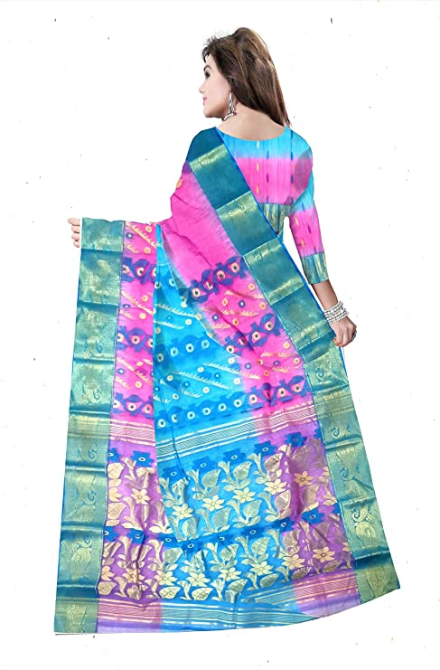 Pradip Fabrics Woven Tant Silk Sky Blue & Pink Color Saree