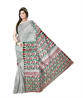 Pradip Fabrics Ethnic Women's Cotton Tant jamdani Ash Color Saree