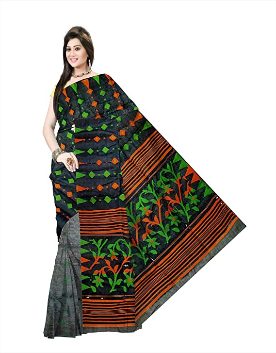 Pradip Fabrics Ethnic Women's Tant jamdani Black Color Saree