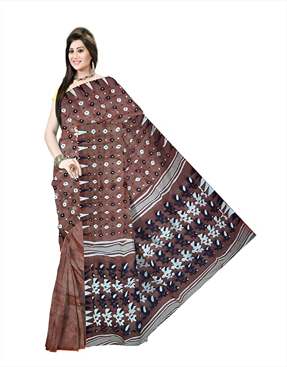 Pradip Fabrics Ethnic Women's Cotton Tant jamdani Brown Color Saree