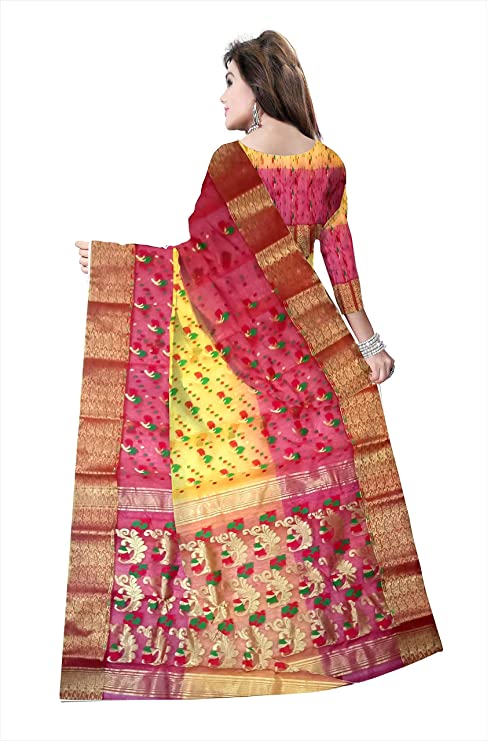 Pradip Fabrics Woven Tant Silk Yellow & Red Color Saree