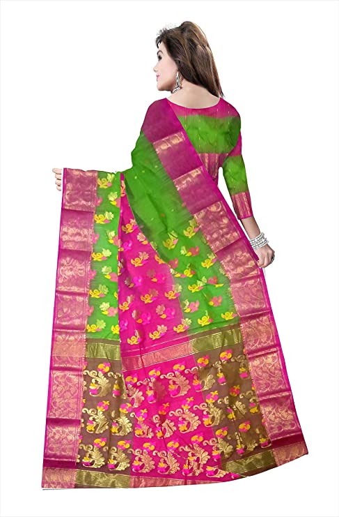 Pradip Fabrics Woven Tant Silk Green & Pink Color Saree