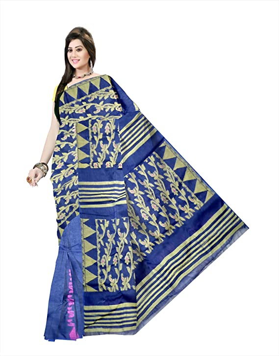 Pradip Fabrics Ethnic Women's Cotton Tant jamdani Blue Color Saree