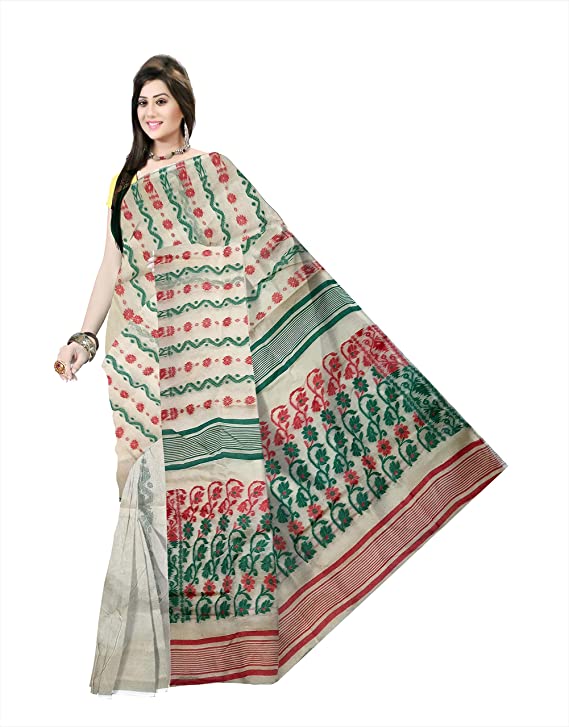 Pradip Fabrics Ethnic Women's Tant jamdani Cream Color Saree