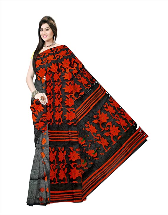 Pradip Fabrics Ethnic Women's Cotton Tant Black Color Saree