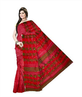 Pradip Fabrics Ethnic Women's Tant Jamdani Red And Green Color Saree