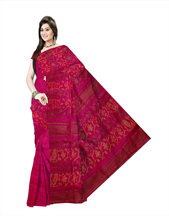 Pradip Fabrics Ethnic Women's Cotton Tant jamdaniPink Color Saree