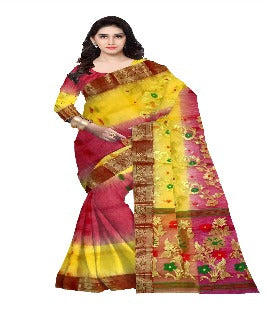 Pradip Fabrics Woven Tant Silk cream & maroon Color Saree