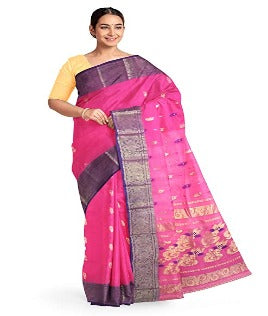 Pradip Fabrics Woven Tant Cotton Pink Saree