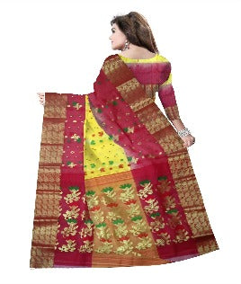 Pradip Fabrics Woven Tant Silk Yellow & Red Color Small Boat And Flower Buti Work Saree