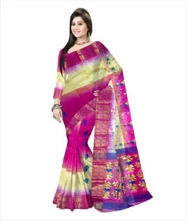 Pradip Fabrics Woven Tant Silk Cream & Pink Color Saree