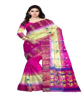 Pradip Fabrics Woven Tant Silk Yellow & Red Color Small Boat And Flower Buti Work Saree