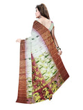 Pradip Fabrics Ethnic Women's Tant Silk Red and White Color Saree