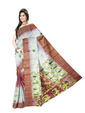 Pradip Fabrics Ethnic Women's Tant Silk Red and White Color Saree
