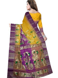 Pradip Fabrics Ethnic Womans Bengali Tant Silk Purple and Yellow Color Sare