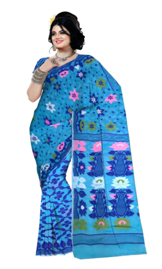 pradip fabrics pure cotton blue saree