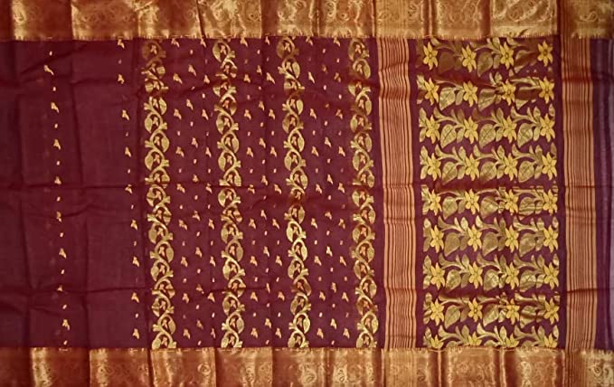 Pradip Fabrics Pure Tant Cotton Maroon Color Saree