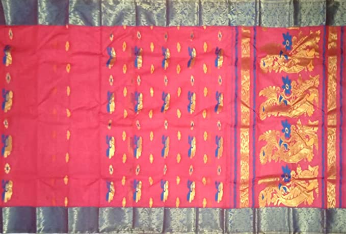 Pradip Fabrics Pure Tant Cotton  Peach Red Color Saree