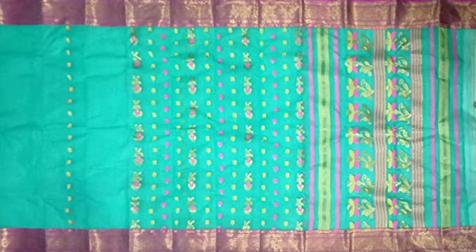 Pradip Fabrics Pure Tant Cotton Aqua Color Saree