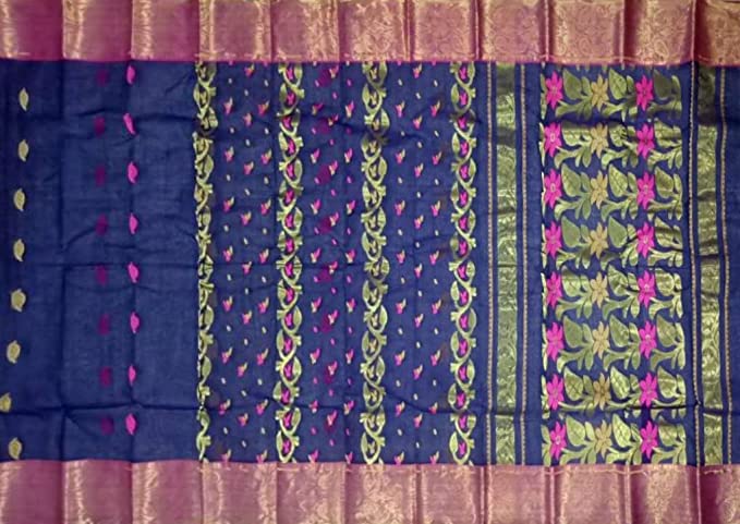 Pradip Fabrics Pure Tant Cotton Blue Color Saree