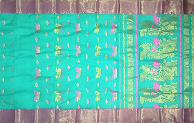 Pradip Fabrics Pure Tant Cotton Aqua Color Saree