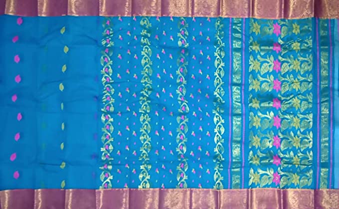 Pradip Fabrics Pure Tant Cotton Sky Blue Color Saree