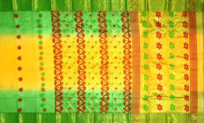 Pradip Fabrics Woven Tant Silk Yellow & Green Color Saree