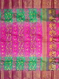 Pradip Fabrics Ethnic Women's Tant Silk Pink and Green Color Baluchuri Saree