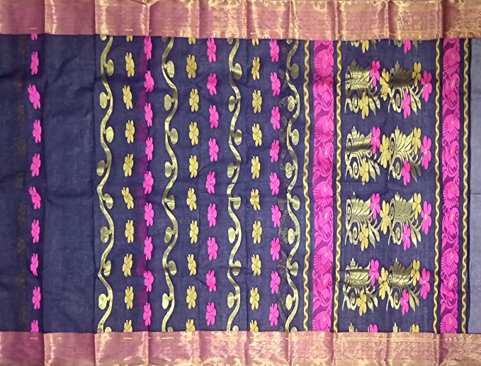 Pradip Fabrics Pure Tant Cotton Blue Color Saree
