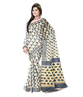 Pradip Fabrics Ethnic Women's Tant Silk White Color Saree