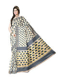 Pradip Fabrics Ethnic Women's Tant Silk White Color Saree