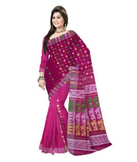 Pradip Fabrics Ethnic Women's Tant Cotton Silk Gap Dhakai Jamdani Purple Color Saree
