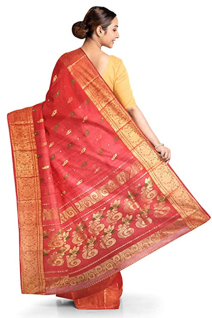 Pradip Fabrics Woven Tant Cotton Red Saree