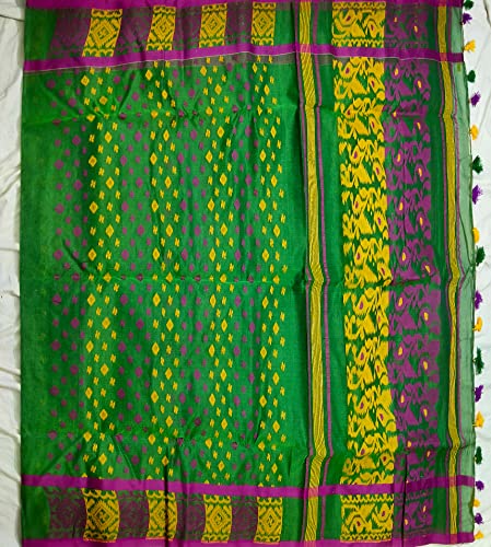 Pradip Fabrics Ethnic Women's Tant jamdani Green Color Saree