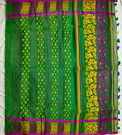 Pradip Fabrics Ethnic Women's Tant jamdani Green Color Saree