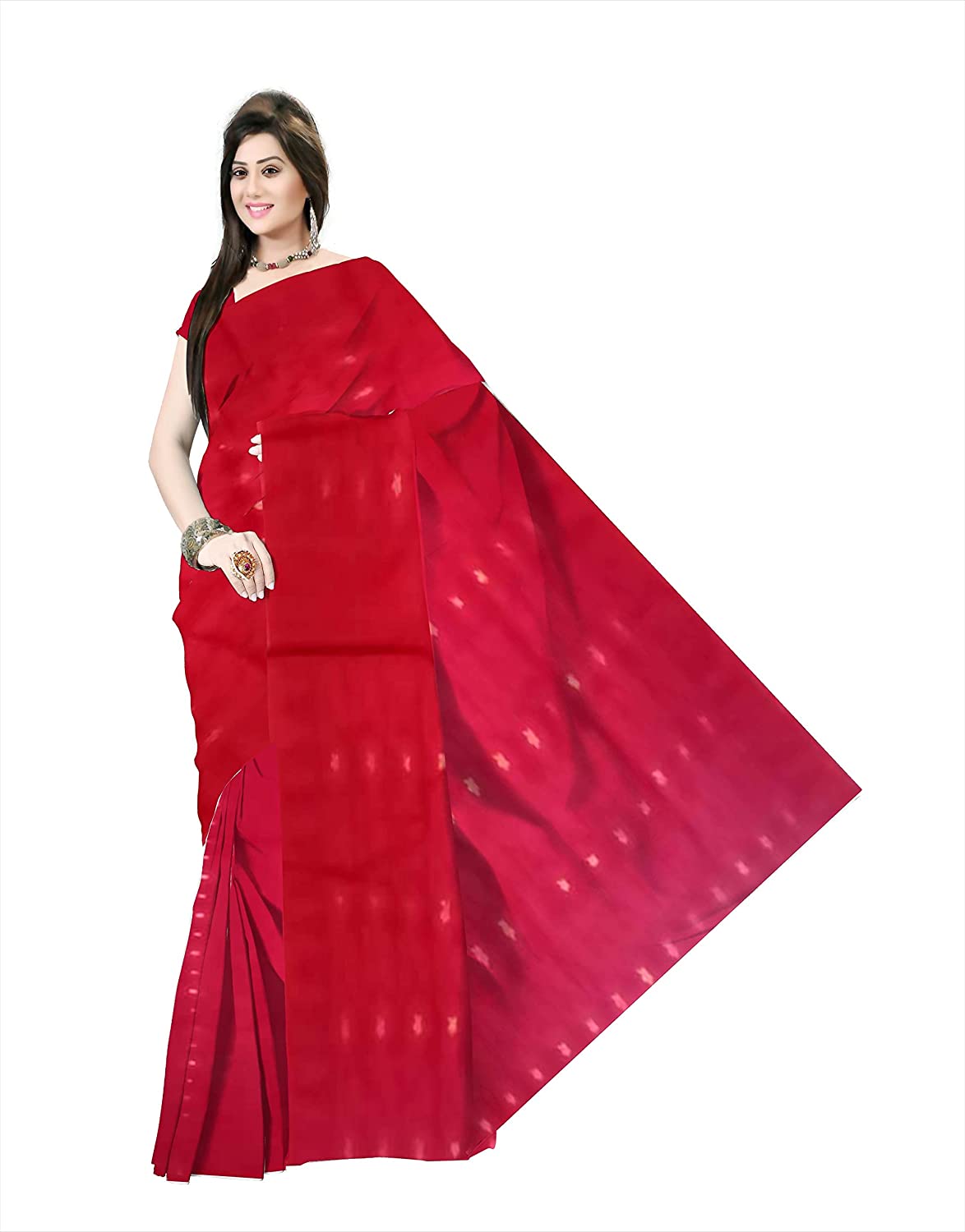 Pradip Fabrics Ethnic Women's Cotton Tant Gap Jamdani Red Color Saree