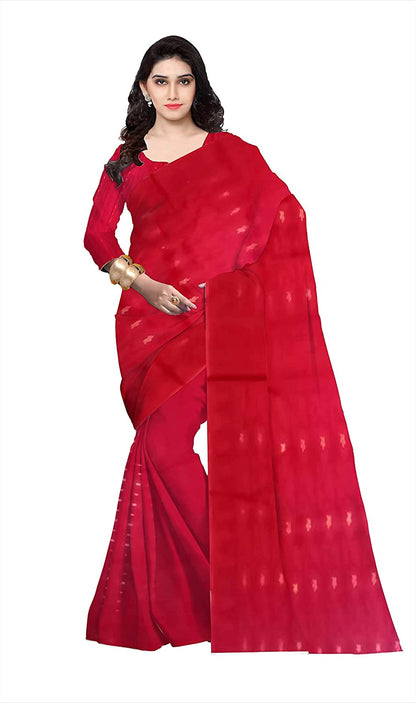 Pradip Fabrics Ethnic Women's Cotton Tant Gap Jamdani Red Color Saree