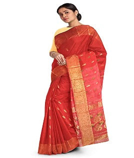 Pradip Fabrics Woven Tant Cotton Red Saree