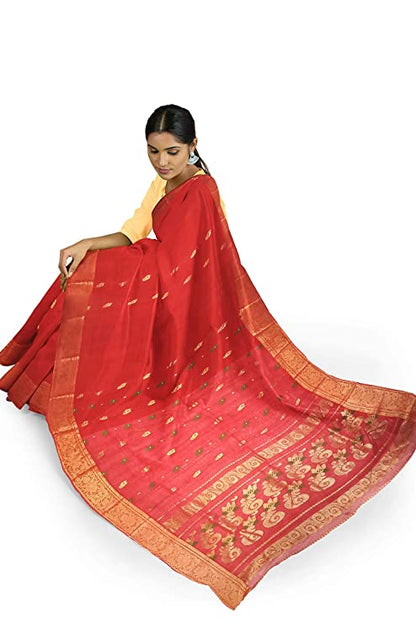 Pradip Fabrics Woven Tant Cotton Red Saree