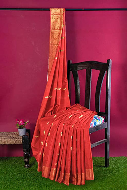 Pradip Fabrics Woven Tant Cotton Red Saree