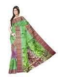 Pradip Fabrics Ethnic Women's Tant Silk Red and White Color Saree