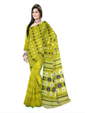 Pradip Fabrics Ethnic Women's Tant jamdani Yellow Green Color Saree