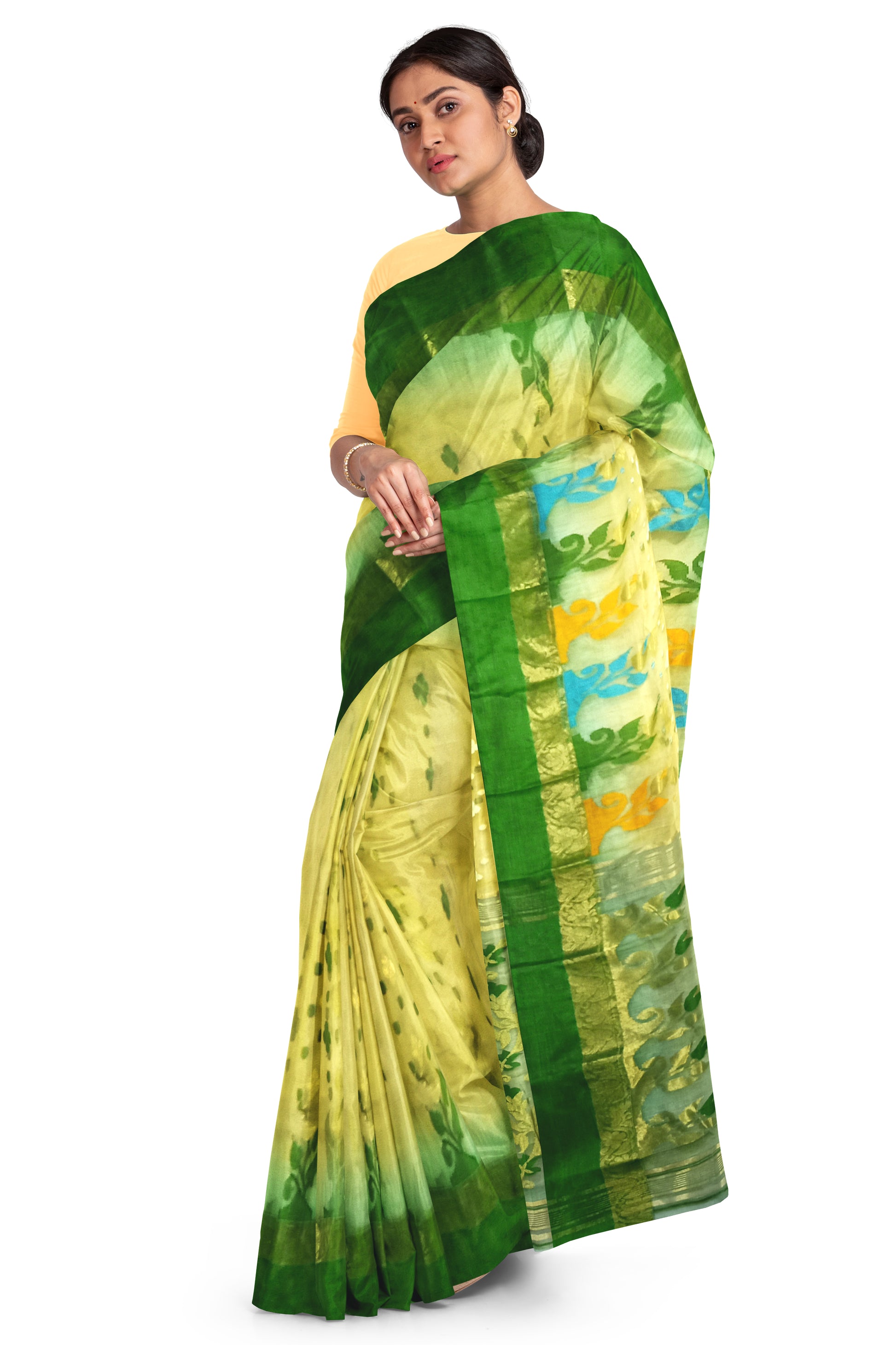 Veerfashions Blue and Green Tissue Silk Uppada Handloom Saree