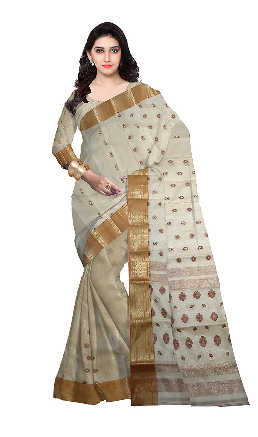 Pradip Fabrics Woven Tant cotton Silk Brown color Saree