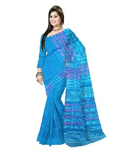 Pradip Fabrics Ethnic Women's Tant jamdani Sky Blue Color Floral Design Saree