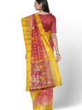 Pradip Fabrics Woven Tant Silk Blend Yellow and Red Baluchuri Saree